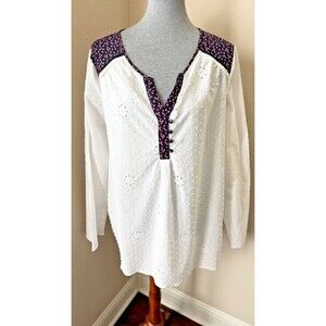 Matilda Jane Women's Size XXL White Eyelet Swiss Dot Snow Globe Tunic Top